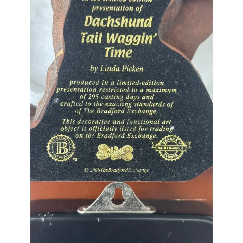 Bradford Exchange Very Rare Linda Picken Dachshund Dog Wall Clock w/Wagging tail